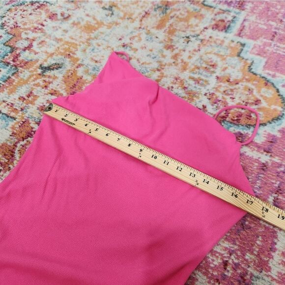 LULU'S Pink Ribbed Asymmetrical Cowl Neck Bodysuit XL NWT - Picture 9 of 11